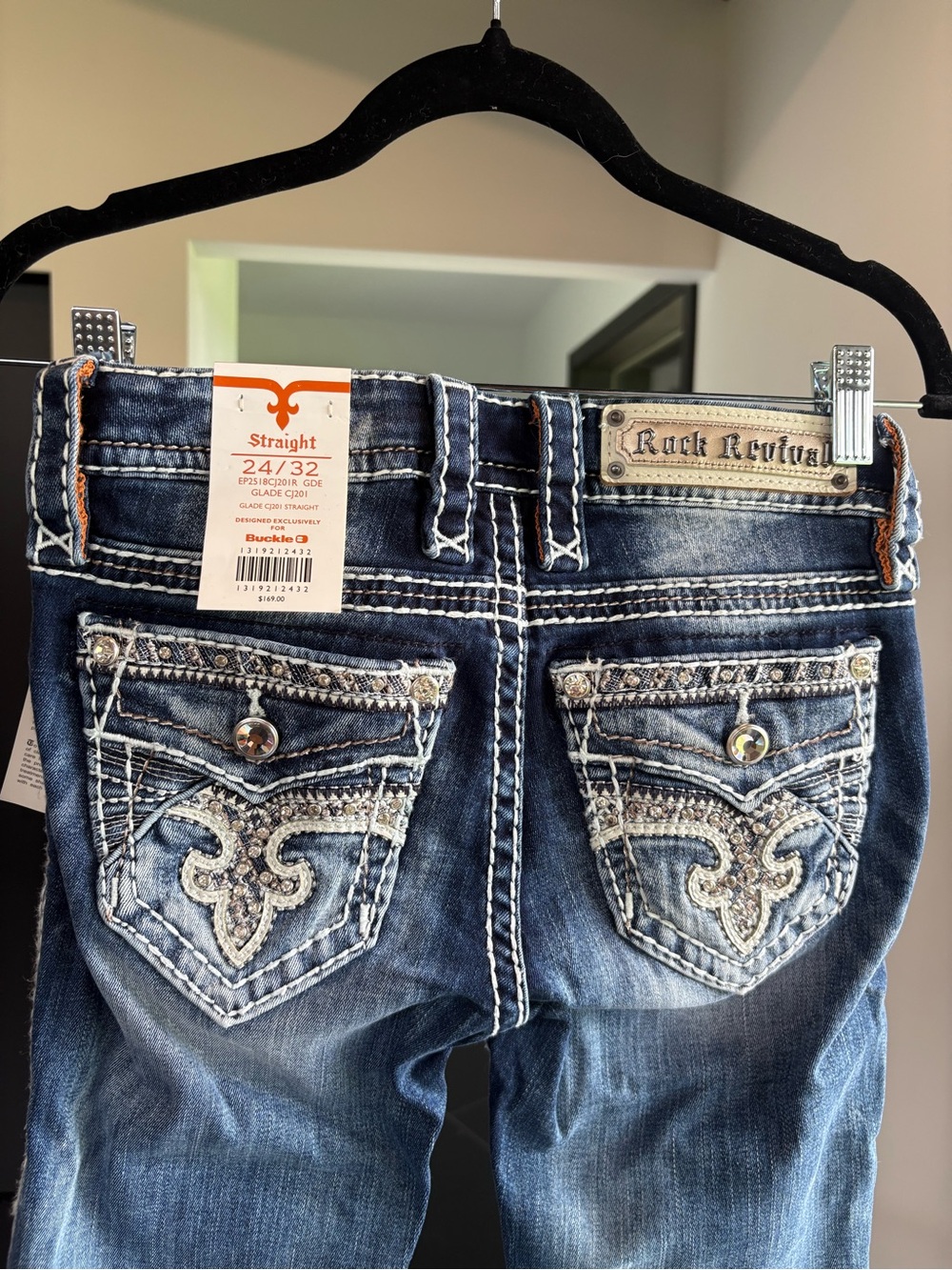 Rock Revival Embellished Dark Blue Straight-Leg Jeans - Picture 1 of 5